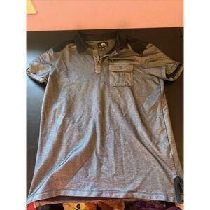 Rock & Republic Polo Mens Large Grey Zipper Pocket Front Stretch Short Sleeve